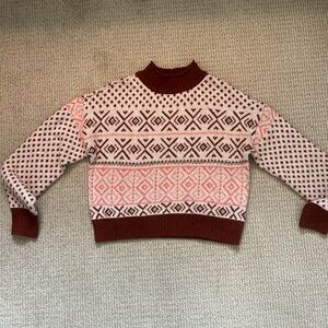 American Eagle Outfitters Burgundy and Light Pink Patterned Turtleneck Sweater